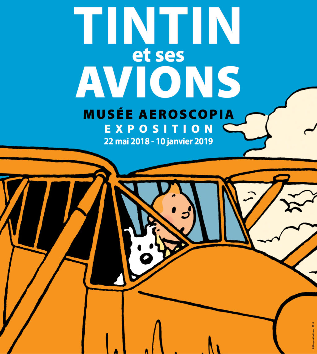 Affiche de l'exposition Tintin et ses Avions