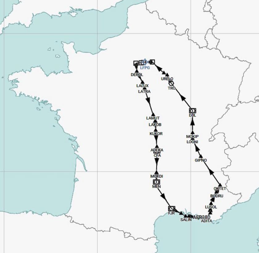 Plan de vol de l'A380 Air France (vol AF380 du 26 juin 2020)